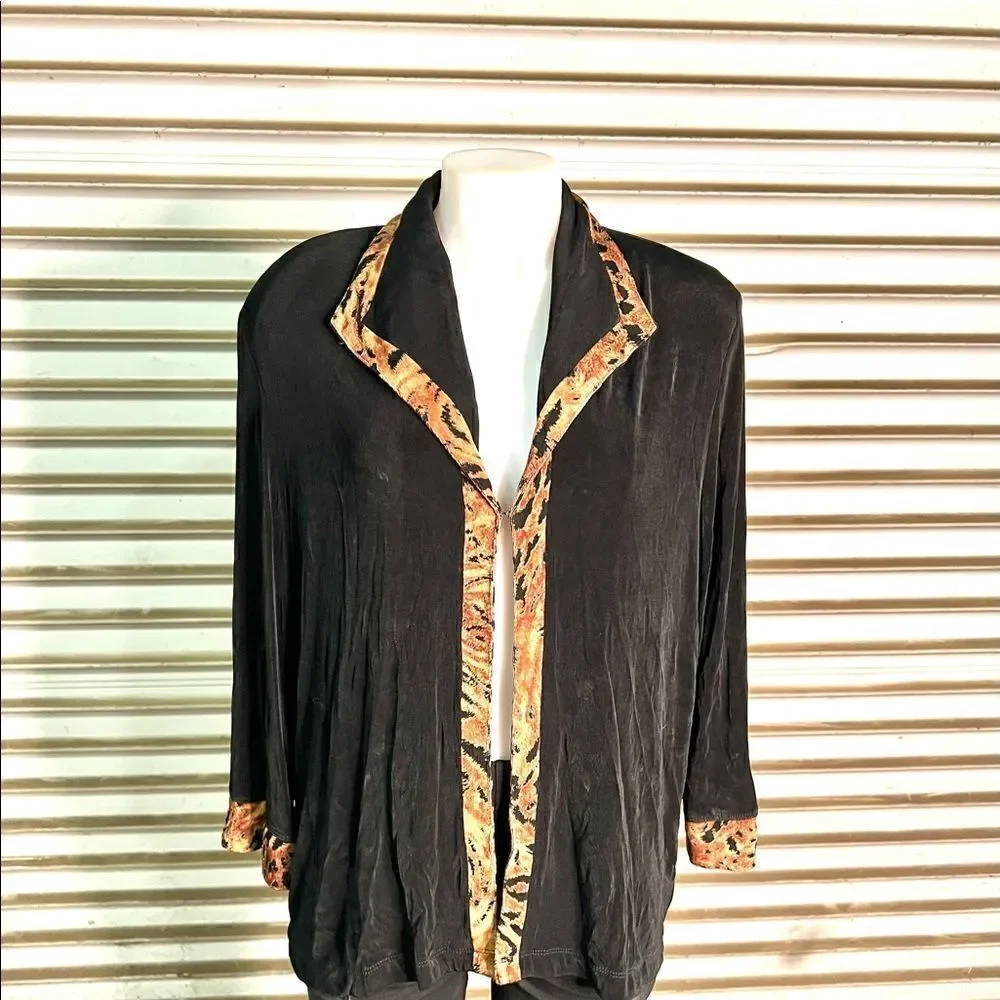 Alfred Dunner black cardigan with animal print trim